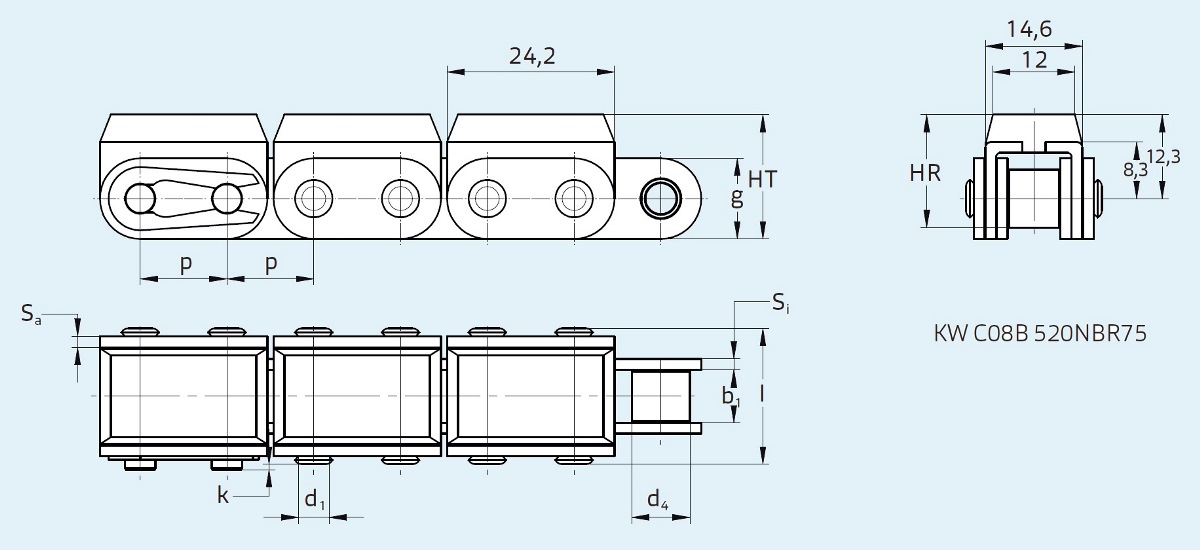 транспортерний ланцюг з гумовими накладками