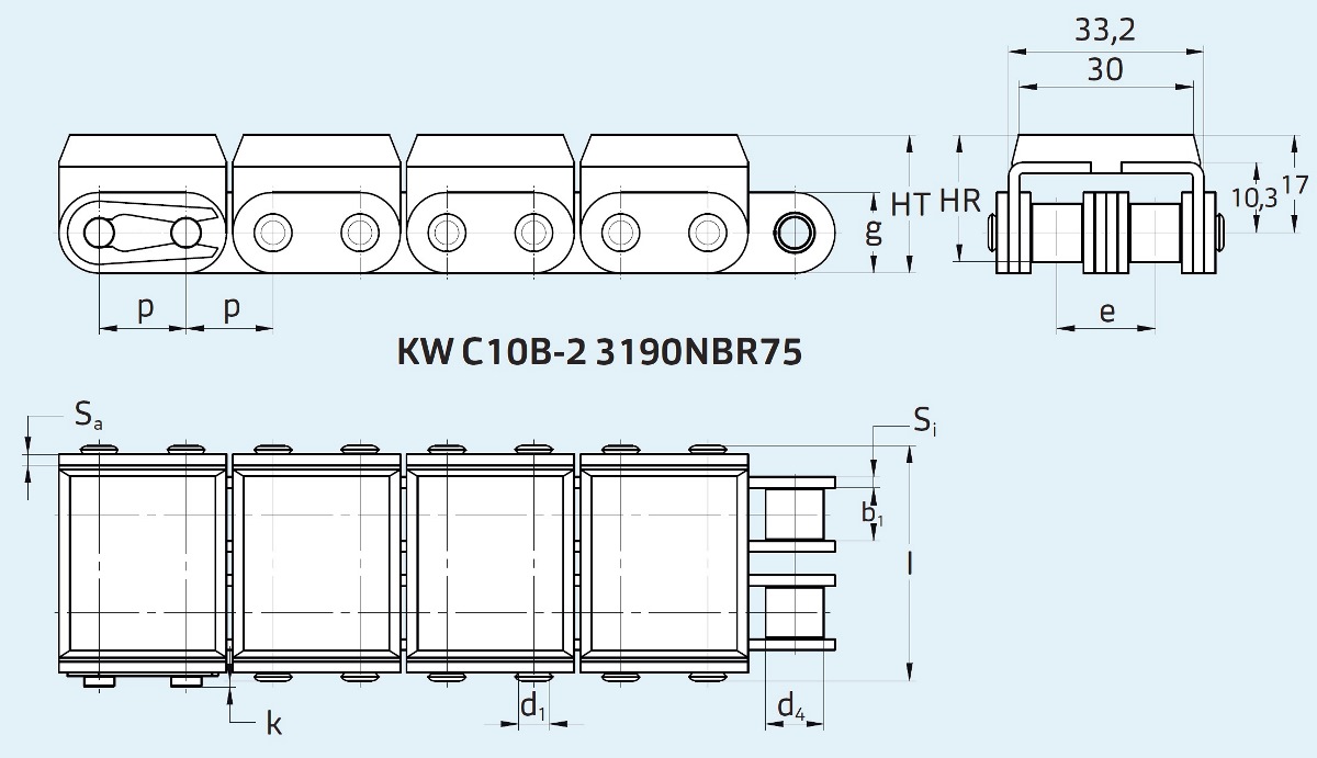 двохрядний транспортерний ланцюг