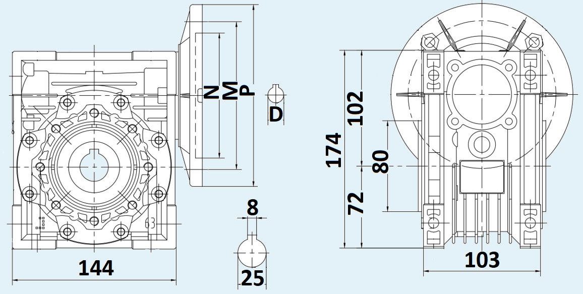 черв'ячний редуктор Motovario NMRV-P 063 приєднувальні розміри редуктора