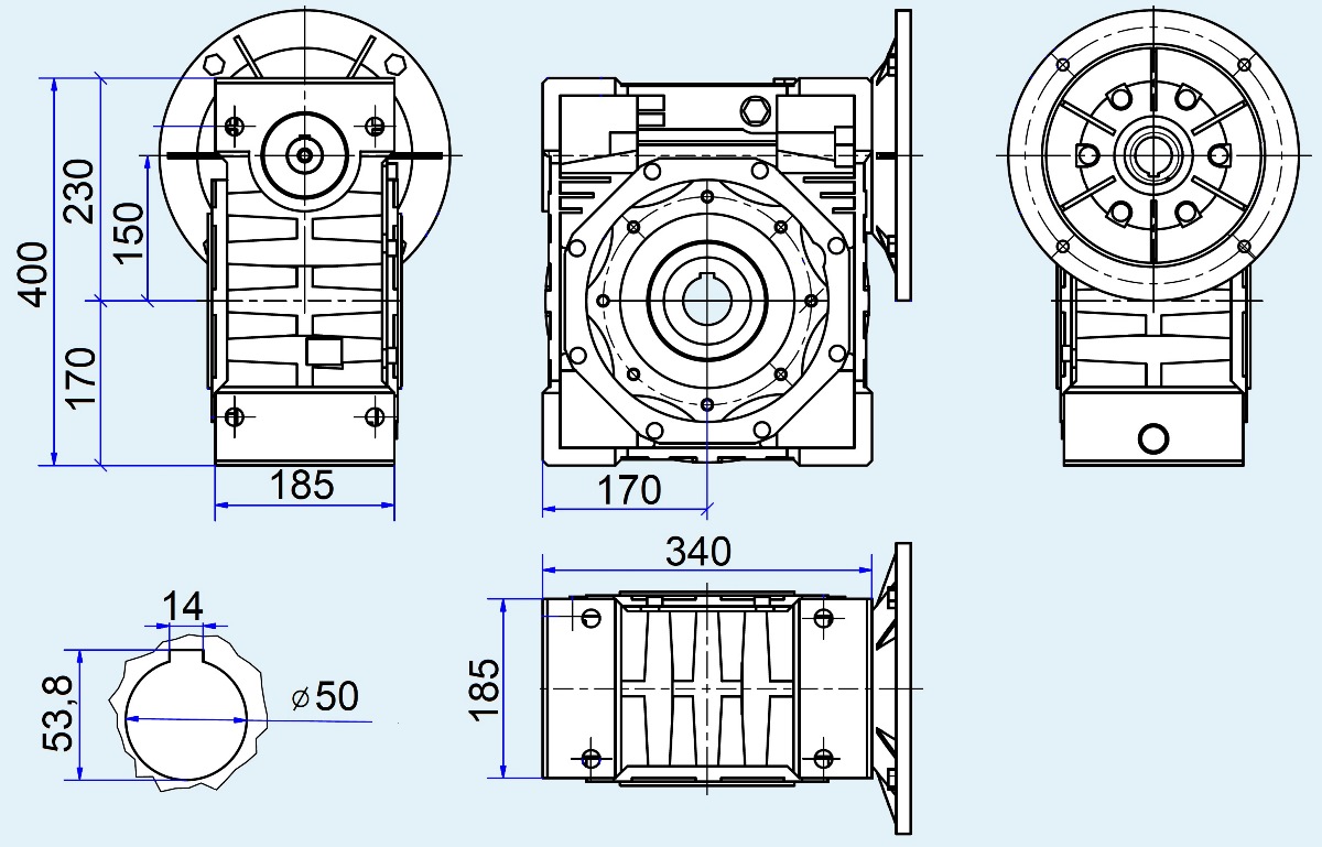 Chiaravalli CHM-150 Розміри черв'ячного редуктора